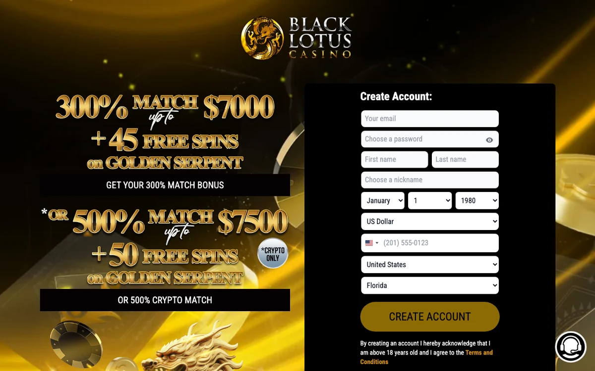 Black Lotus casino lobby screenshot