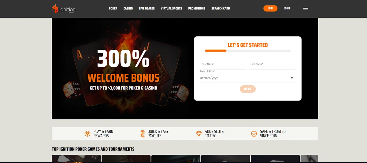 Ignition casino lobby screenshot