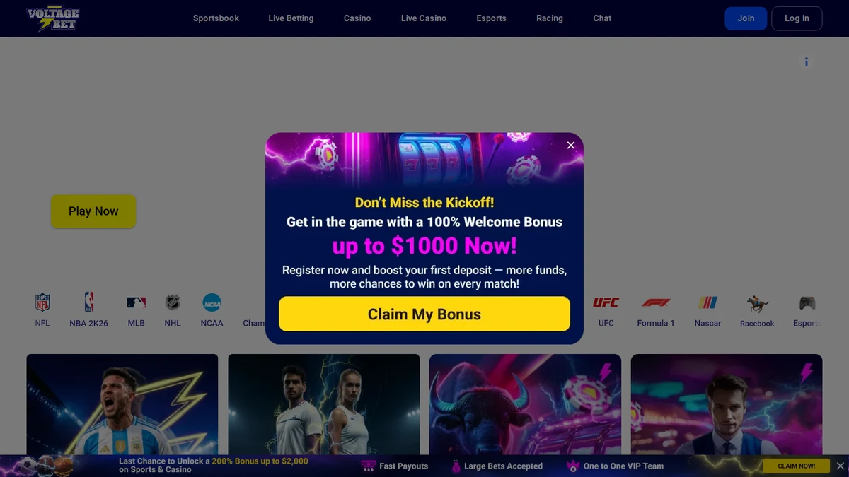 VoltageBet casino lobby screenshot